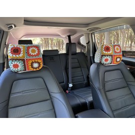 YDMZZB 2 Pcs Universal Car Headrest Cover Soft Car Seat Head Rest Cover Protector Crochet Head Rest Coverings for Cars Truck Auto (Rainbow Sunflower)