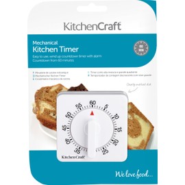 KitchenCraft Wind Up Kitchen Timer, 60 minutes, White