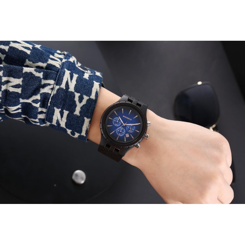 woodwear Men's Wooden Watch Night Blue Lagoon Dream Dawn, black,