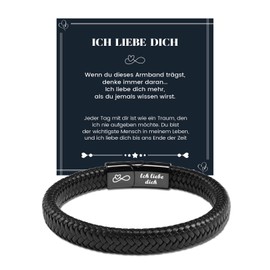 MANVEN Men's Bracelet Gift for Him Leather Bracelet with Engraving I Love You Valentine's Day Birthday Gift for Him Boyfriend Husband Anniversary Christmas 21.5 cm