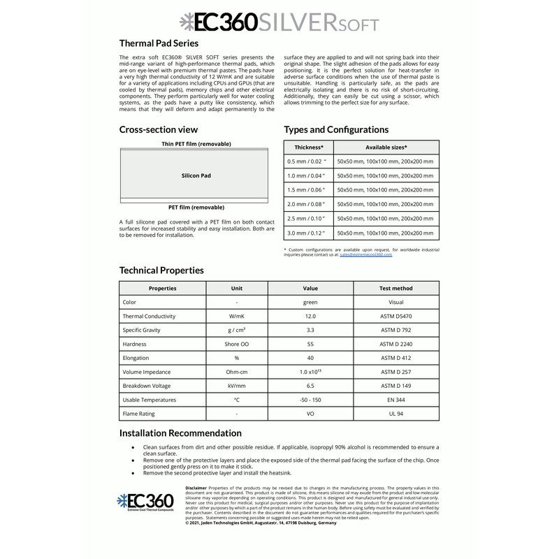 EC360 Silver Soft 12W/mK Thermal Pad 50 x 50 x