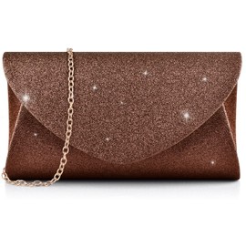 Women's Evening Bag Clutch Purse, Glitter Party Wedding Handbag with Chain for Women Formal Wedding Party Cocktail Prom Dinner(Brown)