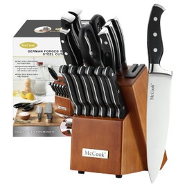 McCook® Knife Sets, German Stainless Steel Kitchen Knives Set with Built-in Sharpener and Wooden Block