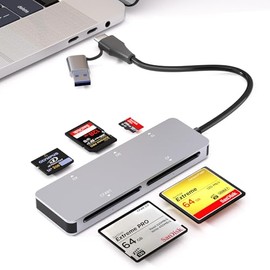 CFast - Lector de tarjetas USB C CFast2.0 de 5 Gbps, lector de tarjetas CFast/SD/Micro SD/XD/Compact Flash lee 5 tarjetas simultáneamente, adaptador d