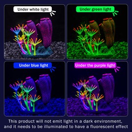 Bluecoco Dynamic Glow in The Dark Aquarium Decorations: Unleashing Visual Effects with Soft Silica Gel, Changing Lights, and Colorful Glowing Coral Ornaments (Dark Red, Seaweed Moon)