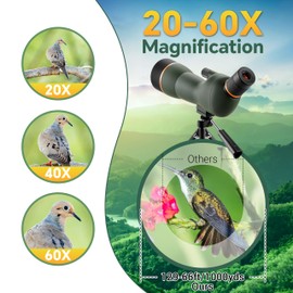 ESSLNB Spotting Scope with Tripod, 20-60x70 BAK4 High Definition Waterproof Spotter Scope with Phone Adapter, Fogproof Spotting Scopes for Target Shooting, Bird Watching, Wildlife Viewing
