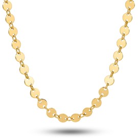 Sequin Chain Bracelet | Dainty Delicate Sterling Silver Minimalist Circle Disc Bracelet | Perfect for Layering | Simple Everyday Jewelry (8 Inches, 14K Gold Fill)