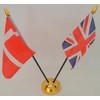 Denmark Danish Union Jack 2 Flag Friendship Table Display With Gold Base