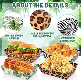 24 Pcs Jungle Safari Animal Party Paper Food Trays Disposable Snack Trays Zoo Theme Print Paper Serving Boats for Fries Nachos Burger Hot Dog Taco BBQ for Wild Animal Jungle Safari Party Decor