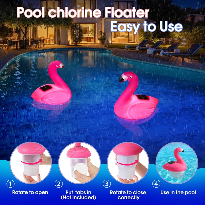 Pool Chlorine Floater, Solar Flamingo Chlorine Tablet Floater w/Adjustable Release,