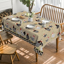 Horaldaily Rooster Rustic Country Tablecloth 60×60 Inch Square, Rooster Flax Washable Seasonal Table Cover for Party Picnic Dinner Decor