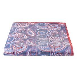 King & Priory Blue with Red Paisley Pocket Square, Handkerchief