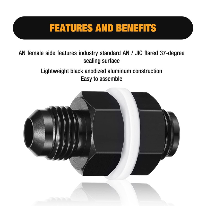 SYKRSS Male 10AN Bulkhead Fuel Cell Fitting Adapter Straight Aluminum