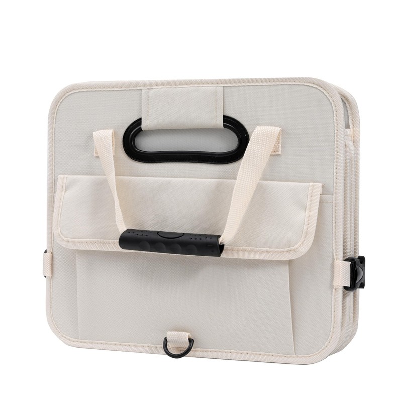 AOKJOY Car Trunk Organizer with Lid Car Storage Organizer Collapsible Multi Compartment Adjustable Straps Car Organizer for SUV, Truck, Sedan(Beige)