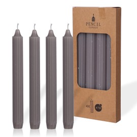 COMFORDER Taper Candles Set, 4 x Table Candles Plain + Ribbed, 20 cm, 7 Hours Burning Time (Grey), Unscented