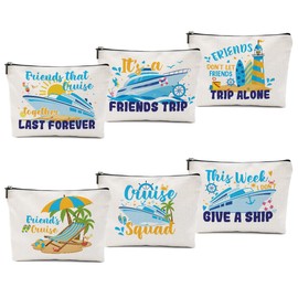 6 PCs Cruise Vacation Cosmetic Bag Girls Trip Gifts Favors, Cruise Gifts Cruise Ship Makeup Bag, Beach Gifts Friendship Gifts for Women Girls, Summer Cruise Beach Survival Kit for Holiday Party