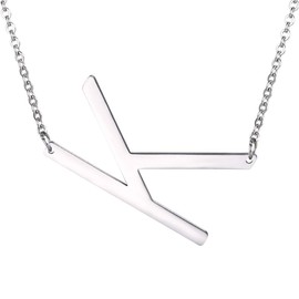 U7 Sideways Necklaces Stainless Steel Big Letter Chain Pendant Silver Capital K Necklace for Women