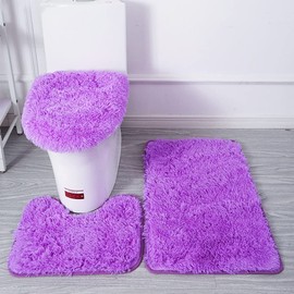Soft Bathroom Carpet 3 Piece Bathroom Rugs and Mats Set Bath Mats Set with U-Shaped Toilet Floor Mat Rugs andToilet Lid Cover Mat (Purple)