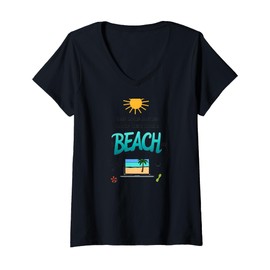 Zoom Meeting Beach Day Funny Work from Home V-Neck T-Shirt, Women, Black