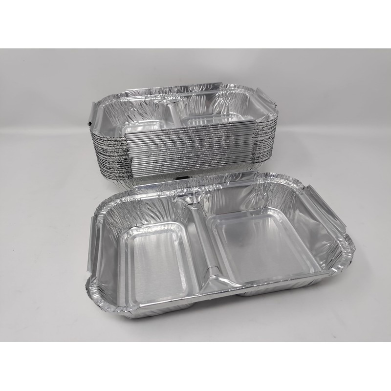 50 x 2 Compartment Aluminium Foil Rectangular Roasting Oven Baking