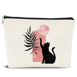 Dejfel Black Cats Makeup Bag,Mid Century Abstract Cosmetic Bags Zipper Pouch Travel Toiletry Bag for Women,Gifts for Cat Lovers,Gifts for Birthday Party Girls Travel Storage Accessories