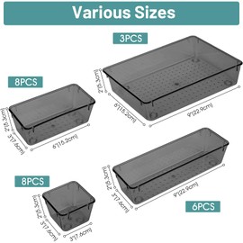 WOWBOX 25 PCS Plastic Drawer Organizer Set, Desk Drawer Divider Organizers and Storage Bins for Makeup, Jewelry, Gadgets for Kitchen, Bedroom, Bathroom, Office, Black