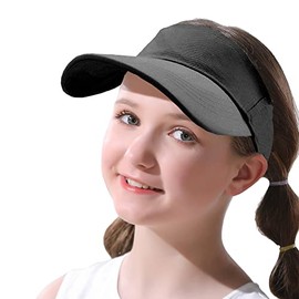 Kids Sun Visors Adjustable Cap - Unisex for Children Athletic Sports Hats UV Protection fit for 5 to 12 Years Old 52-56cm (Medium, Black)