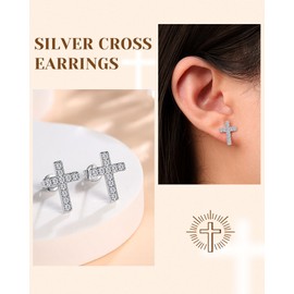 UPROMI Silver Stud Cross Earrings Baptism Religious Christian Gifts for Women Faith Catholic Easter Basket Stuffers Confirmation Gifts for Teen Girls Trendy Stuff Teenage Birthday