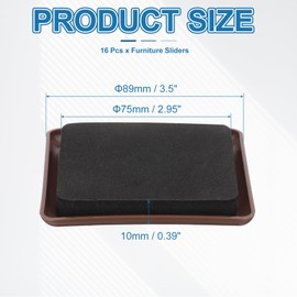 PATIKIL 3.5''x3.5'' Furniture Sliders, 16 Pcs Square Reusable Moving Furniture Slider Pad Protectors for Carpet Heavy Furniture Mover Floor Protectors Surface Protection Table Desk, Brown