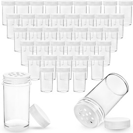 Paquete de 40 mini tarros de especias de plástico de 1 oz con tapas blancas, recipientes pequeños vacíos transparentes para condimentos con tamices para cocina y hogar