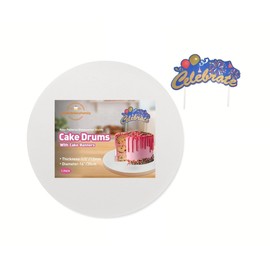 GoldenBakeryFamily 14 Inch Cake Drums with Banner Cake Topper-White1 Pack Cake Board Round White 1/2' Thick Cake Boards Sturdy, Greaseproof for Birthday Wedding Multi-Tiered Party Cake Boards by GoldenBakeryFamily