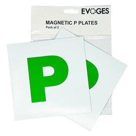 Evoges Fully Magnetic P Plates for New Drivers, Reusable, Easy to attach, Weather resistant, 0.9mm Thickness for secure attachment, Green, UK Compliant, Pack of 2