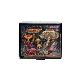 BeeGogo Cute and Stylish Metal Pill Box - Compact Portable Pill Organizer with 8 Compartments, Food-Grade Divider, Ideal for Travel, Vitamins, Jewelry, Cosmetics (Mystical Fungi Forest)