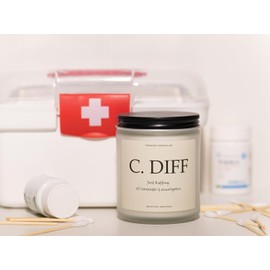 Smells Like C.Diff Candle, Nurse Gifts for Women, Rn Gifts for Nurses - Lavender & Eucalyptus, Crafted by Natural Soy Wax & Natural Essential Oils, 7OZ
