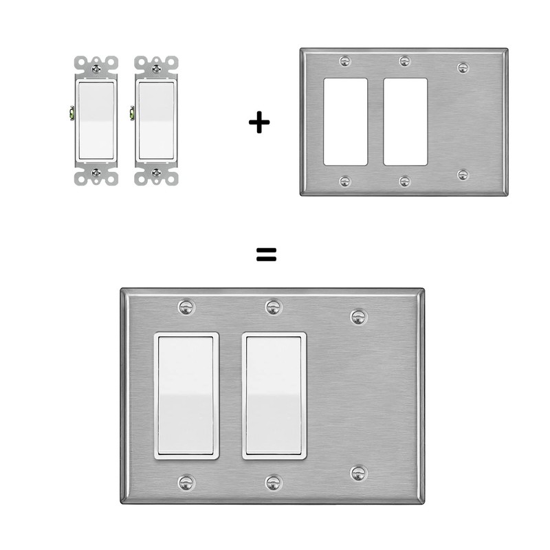 [2 Pack] BESTTEN 3-Gang Combination Metal Wall Plate with Ｗhite