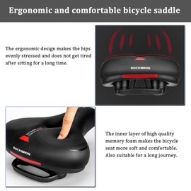 ROCKBROS Bike Seat Cushion Comfortable Soft Bicycle Saddle for Men Women Ergonomic Breathable Waterproof Bicycle Seat Fits MTB, Road Bike, Spinning Bike, Exercise Bike, City Bike 26 * 22cm
