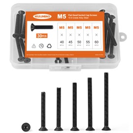 M5 x 40mm 45mm 50mm 55mm 60mm Flat Head Socket Cap Screws Countersunk Bolts, 10.9 Grade Alloy Steel, Black Oxide Finish, Allen Hex Drive, Metric Fully Threaded, Assortment Kit 30PCS