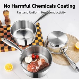 SLOTTET 1Qt & 2Qt & 3QT Stainless Steel Sauce Pan Set with Lid,6 Pcs Non Stick Saucepan,Small Kitchen Pots,Induction Compatible,PFOA FREE