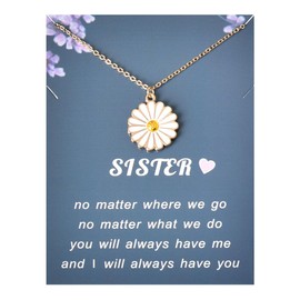White Daisy Necklaces for Women Sister Birthday Gifts from Sister in Law Christmas Gifts for Girls Stocking Stuffers for Sisters Friendship Gifts for Big Little Sister Birth Flower Necklace for Teens