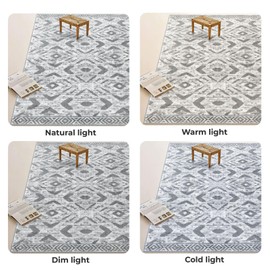 KILOCOCO - Alfombra bohemia de entrada de 2 x 3 pulgadas, alfombra de área pequeña, lavable a máquina, alfombra de cocina, antideslizante, para recámara, entrada, lavandería, geométrica, gris, blanco,