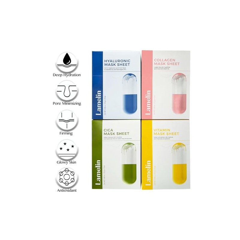 Lamelin Mascarilla De Tela Con Niacinamida Cica (Paquete De 10),