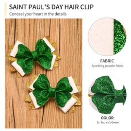 4 Pcs St. Patrick's Day Hair Clips Bow Hair Accessories Cute Rainbow Pattern Glitter Sparkly Hair Barrettes Holiday Headdress Hairpin for Girls Women Kids Party Cosplay Gift