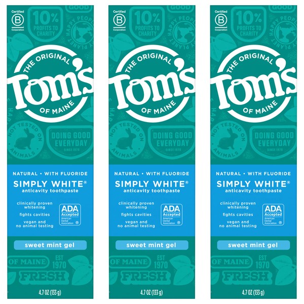 Tom's of Maine Natural Simply White Fluoride Toothpaste, Sweet Mint, 4.7 oz. 3-Pack (Packaging May Vary)