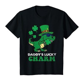 Kids St Patricks Day Boys Kids Toddlers Daddys Lucky Charm T-Rex T-Shirt