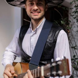 Nefelibata Guitar Strap,2.3" Thickened Solid Color Cotton Guitar Straps with Grain Leather Ends for Bass,Electric&Acoustic,Come with Gasket and Headstock Rope(Deep Sea Blue)