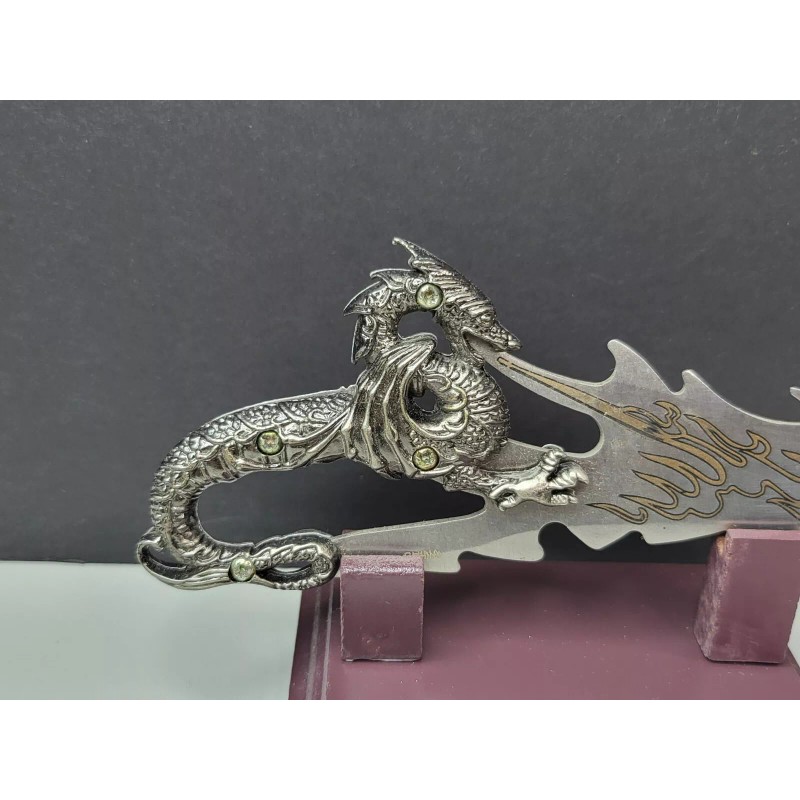 Dragon Letter Opener Knife With Wooden Stand Fantasy Mythical