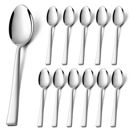 Onader Tea Spoons, 12 Pieces, Stainless Steel Coffee Spoons, Tablespoons Set, Small Spoon with Square Handle for Party, Home, Restaurant, Healthy & Highly Polished, Dishwasher Safe - 14 cm