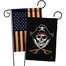Ornament Collection Garden Flag Pack Coastal Pirate Ship Skull Treasure Map Carribean Jolly Blackbeard Jack Vintage Applique House Decoration Banner Small Yard Gift Double-Sided, Made in USA
