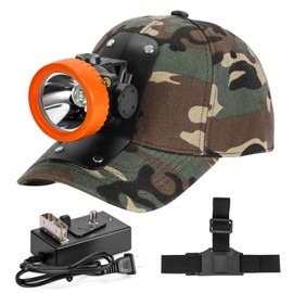 Lokilo Ultra-Bright LED Mining Headlamp,Rechargeable Waterproof Hard Hat White Light Headlight,Camouflage Miner Cap Included,Durable Mining Light for Underground Work and Outdoor Adventures (Orange)