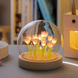 Spring Creative Tulip Shaped Night Light for Cozy Corner Decor, Flower Tulip Atmosphere Lamp, Desktop Ambient Light, Summer Decoration, Room Decor, Tulip Lamp, Back to School - Color: Clear, Specification:  Pink 10 Tulip Night Lights